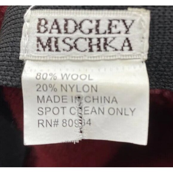 Badgley Mischka Red Wool Blend Cloche Bucket Hat with Gray Felt Flowers One Size - Picture 7 of 10